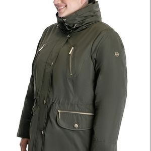 MICHAEL KORS Womens Army Belted Hooded Raincoat Plus Size: 2X